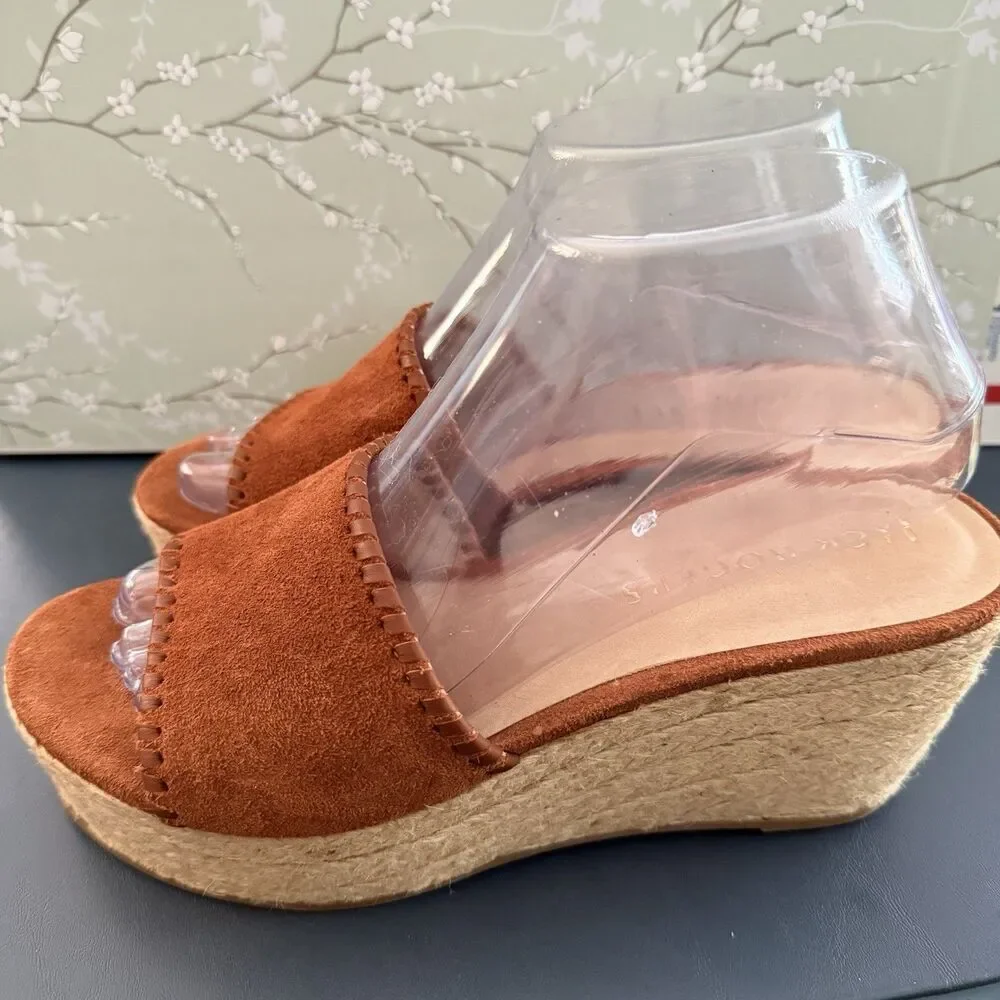 Jack Rogers Suede Flip Flop Platform Classic Jute Espadrille Wedge Sandals 8 New